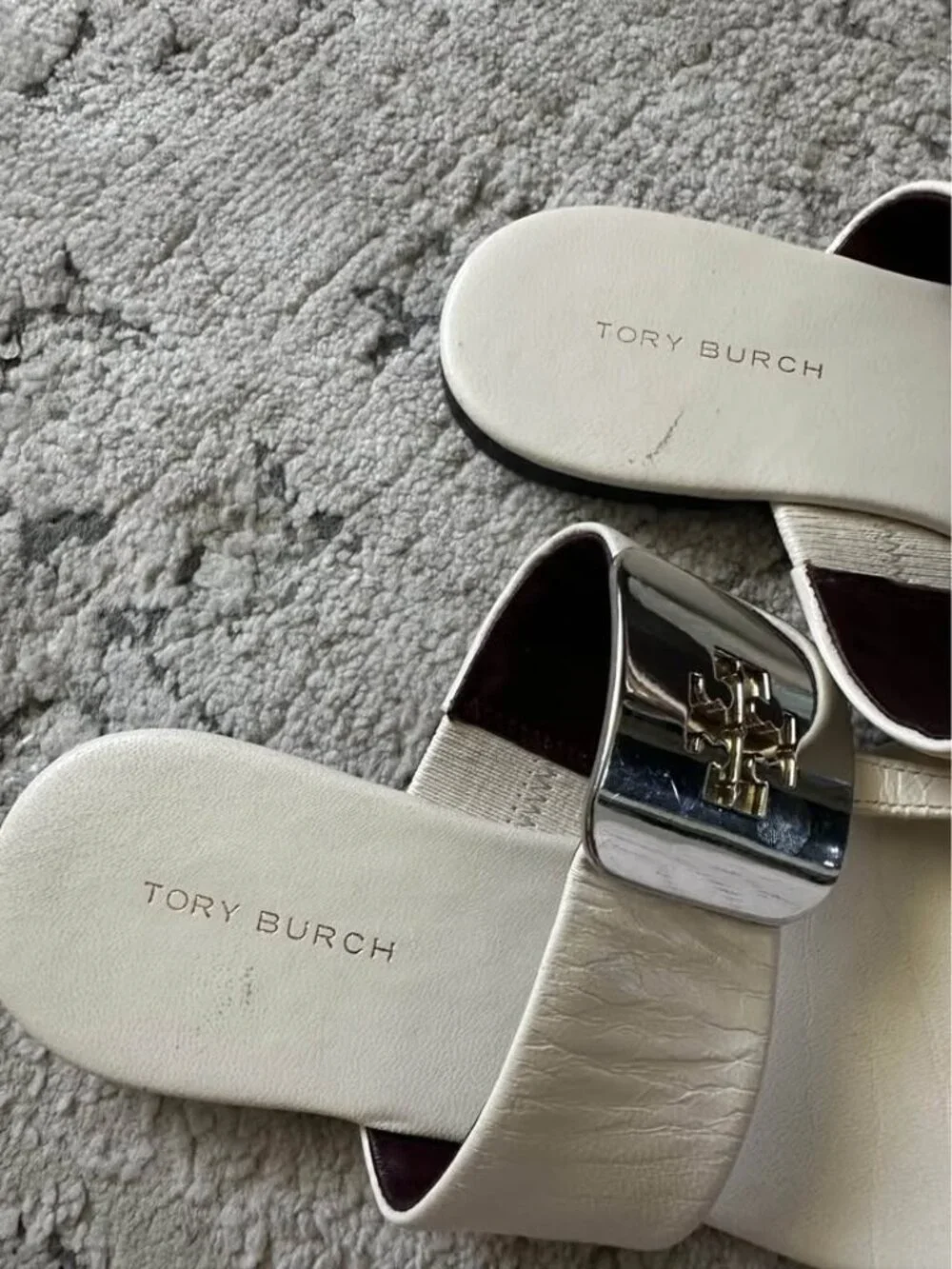 Tory Burch Georgia Logo sandals in ivory size 5